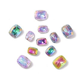 Glass Rhinestone Cabochons, Flat Back & Back Plated, Faceted, Rectangle