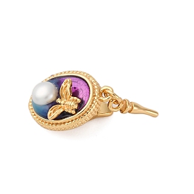 Застежки латунные коробки, без кадмия, без никеля и без свинца, с эмалью и натуральным жемчугом, овальные