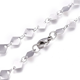 304 Stainless Steel Link Chain Necklaces, with Lobster Claw Clasp, Rhombus