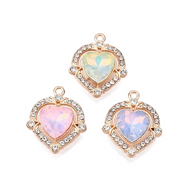 Alloy Glass Pendants, with Rhinestone, Cadmium Free & Lead Free, Heart Charms