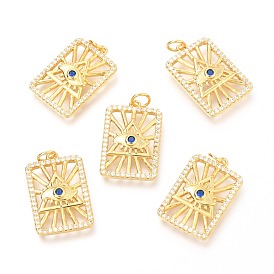 Латунные микропаве прозрачные подвески с фианитом, с прыжковых колец, прямоугольник со всевидящим оком