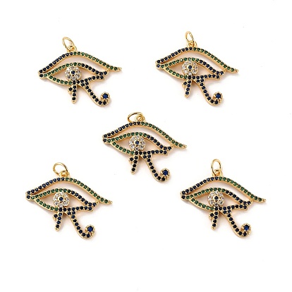 Brass Micro Pave Cubic Zirconia Pendants, Long-Lasting Plated, Cadmium Free & Lead Free, Eye of Horus