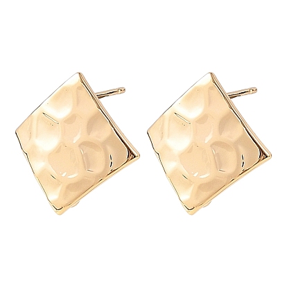 SHEGRACE Brass Stud Earring Findings, Rhombus, with Loop, Cadmium Free & Lead Free & Nickel Free, Long-Lasting Plated