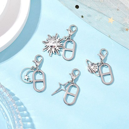 Подвески из сплава в тибетском стиле с открытыми железными соединительными кольцами и застежками-лобстерами из цинкового сплава, а также 201 украшениями из звеньев нержавеющей стали, солнце и луна и звезда