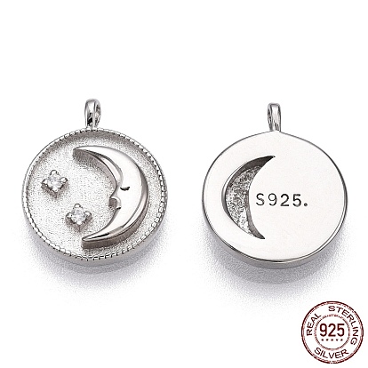 925 Sterling Silver Micro Pave Cubic Zirconia Charms, Moon with Star, Nickel Free