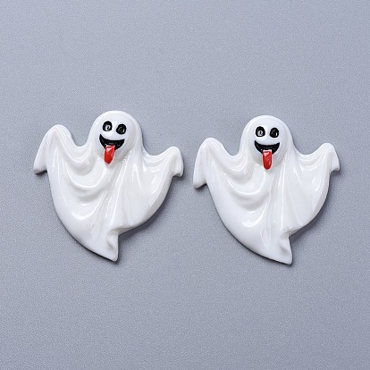 Halloween Theme Opaque Resin Cabochons, for Jewelry Making, Ghost Sticking Tongue Out, Flat Back