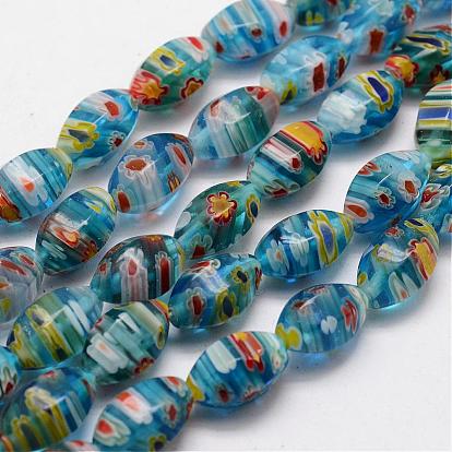 Handmade Millefiori Glass Bead Strands, Faceted, Rice