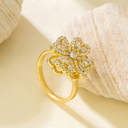 Вращающиеся латунные кольца для пальцев с микропаве из кубического циркония для женщин., клевер, Кольцо-спиннер для успокоения беспокойства, медитации