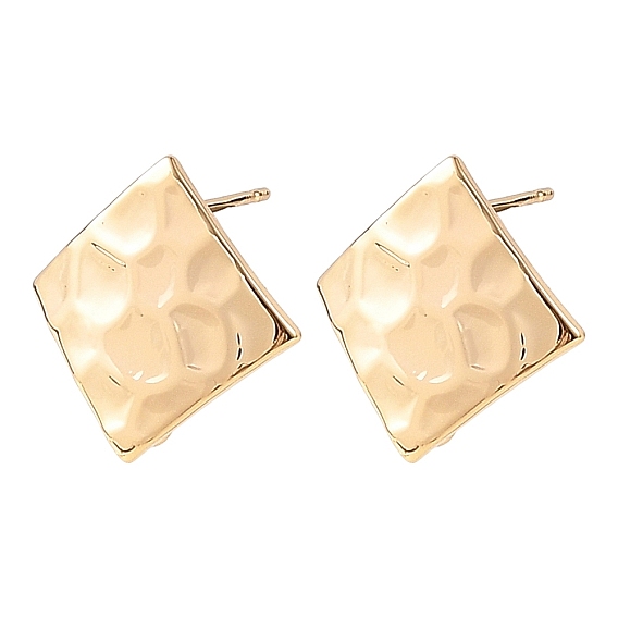 SHEGRACE Brass Stud Earring Findings, Rhombus, with Loop, Cadmium Free & Lead Free & Nickel Free, Long-Lasting Plated