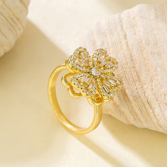 Вращающиеся латунные кольца для пальцев с микропаве из кубического циркония для женщин., клевер, Кольцо-спиннер для успокоения беспокойства, медитации