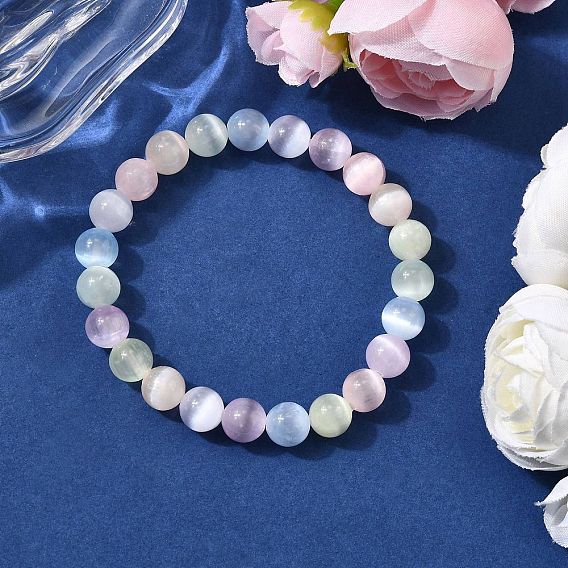 Браслеты из натурального селенита с круглыми бусинами для мужчин и женщин