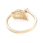 Brass Micro Pave Clear Cubic Zirconia Cuff Rings, Open Rings, Long-Lasting Plated, Leaf