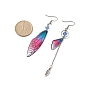 4 Set 4 Color Resin Wing with Feather Asymmetrical Earrings, Glass Bead Long Tassel Dangle Earrings for Women