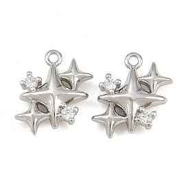 Brass Micro Pave Clear Cubic Zirconia Charms, Star Charms