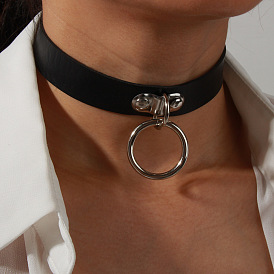 Collar con colgante geométrico con cadena de clavícula de cuero punk: accesorio hermoso y elegante para mujeres