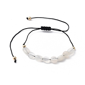 Adjustable Nylon Thread Braided Bead Bracelets, with Golden Plated Brass Beads and Natural White Moonstone Beads, Black