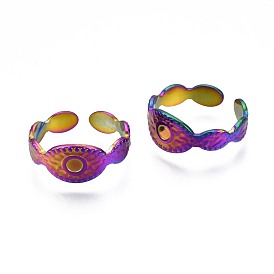 304 Stainless Steel Oval with Evil Eye Cuff Ring, Rainbow Color Open Ring for Women