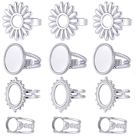 16шт. 4 регулируемые стили 304 компоненты открытого манжетного кольца из нержавеющей стали, настройки кольца чашки безеля, цветок и овал
