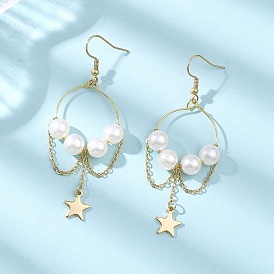 Латунные серьги с подвесками в виде звезд, с акриловыми бусинами, имитирующими жемчуг, и 304 крючками для сережек из нержавеющей стали