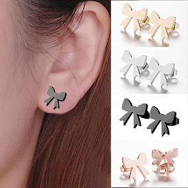 French Stainless Steel Minimalist Bow Stud Earrings - Butterfly Design, Chic, Elegant.