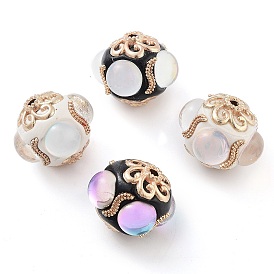 Alloy with Resin Handmade Indonesia Beads, Round