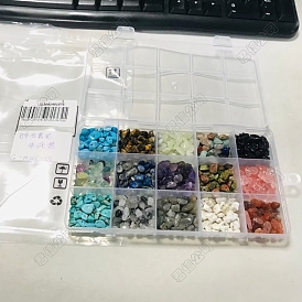 180 g 15 estilos conjunto de cuentas de piedras preciosas mixtas, chip, mezclado teñido y sin teñir
