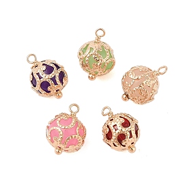 Brass Round Charms with Glass, Golden