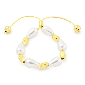 Teardrop ABS Imitation Pearl Slider Bracelets, Rack Plating Twisted Brass Bead Bracelets for Women, Cadmium Free & Lead Free, Long-Lasting Plated
