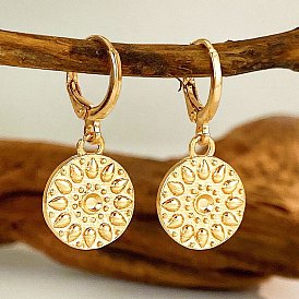 Alloy Dangle Leverback Earring, Flat Round with Sun