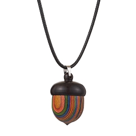 Spray Painted Wooden Acorn Box Pendant Necklaces, Waxed Cord Necklaces