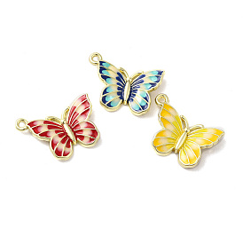 Alloy Enamel Pendants, Light Gold, Butterfly Charm