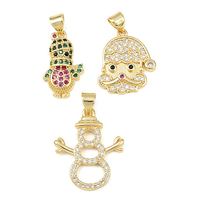 Рождественские латунные подвески с микропаве из фианита, золотые