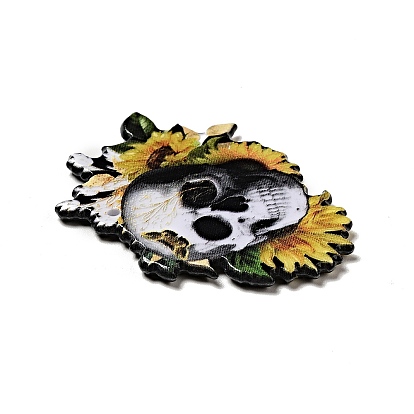 Halloween Printed Acrylic Pendants, Skull/Sunflower Charms