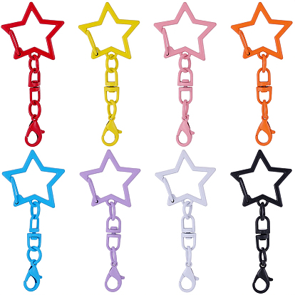 48Pcs 8 Colors Spray Printed Alloy Swivel Clasps, Star, with Lobster Claw Clasps