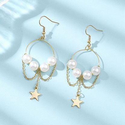 Латунные серьги с подвесками в виде звезд, с акриловыми бусинами, имитирующими жемчуг, и 304 крючками для сережек из нержавеющей стали