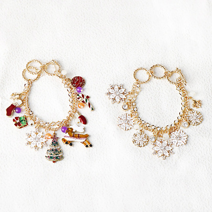 Рождественские браслеты с подвесками из эмали из сплава, стекло вышитый бисером браслеты для женщин, с горным хрусталем и пластиком