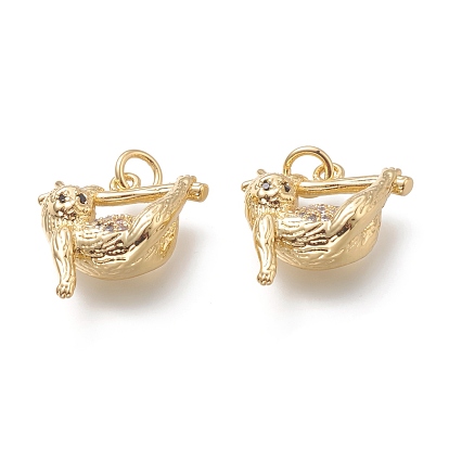 Латунные микропаве прозрачные подвески с фианитом, с прыжковых колец, долговечный, форма ленивца