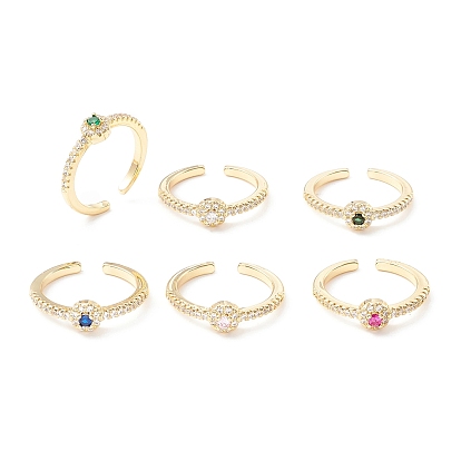 Сверкающий кубический цирконий плоское круглое кольцо-манжета, открытое кольцо из настоящей позолоченной латуни 18k для женщин, без кадмия и без свинца