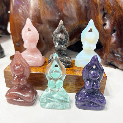 Gemstone Carved Healing Yoga Goddess Figurines, Reiki Energy Stone Display Decorations