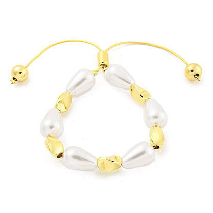 Bracelets coulissants en perles d'imitation abs en forme de larme, Bracelets de perles en laiton torsadées pour femmes, placage en crémaillère, sans cadmium et sans plomb, plaqué longue durée