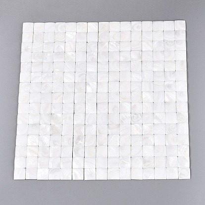 Mosaïque de coquillages d'eau douce naturels cabochons, carrée, dos plat
