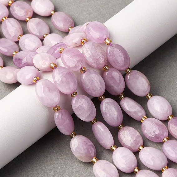 Природные кунцит бисер нитей, Плоско-овальные, с бисером