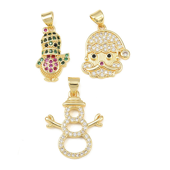 Рождественские латунные подвески с микропаве из фианита, золотые