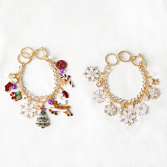 Рождественские браслеты с подвесками из эмали из сплава, стекло вышитый бисером браслеты для женщин, с горным хрусталем и пластиком