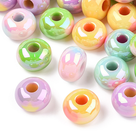 UV Plating Rainbow Iridescent Acrylic Beads, Two Tone, Rondelle