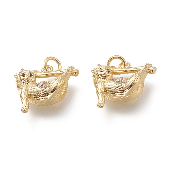 Латунные микропаве прозрачные подвески с фианитом, с прыжковых колец, долговечный, форма ленивца