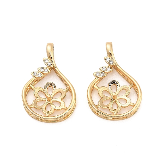 Латунный микро-паве кубический цирконий, цветок, за половину пробурено бисера, без кадмия и без свинца, стойки покрытие, долговечный