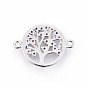 Brass Micro Pave Cubic Zirconia Links, Flat Round with Tree of Life