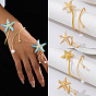 Starfish Iron Enamel & Plastic Imitation Pearl Cuff Bangles & Cuff Rings Sets for Women, Golden