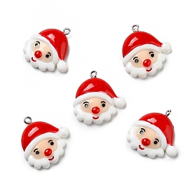 Opaque Resin Pendants, with Platinum Tone Iron Loops, Christmas Theme, Santa Claus